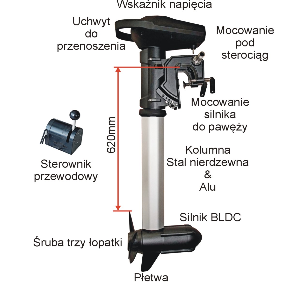 Silnik elektryczny zaburtowy HASWING VENTURA F 5.0 160lbs - 24V POD STEROCIĄG - obrazek 4