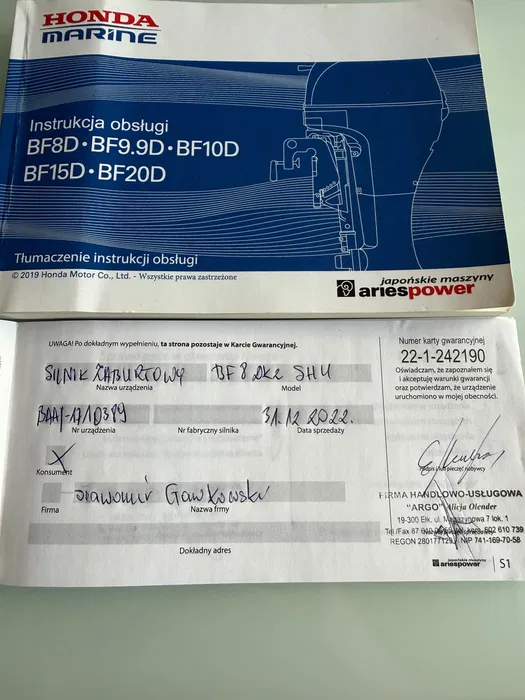 Silnik zaburtowy HONDA BF8 DK2 SHU krótka stopa - na gwarancji jak nowy, serwisowany w ASO, jedynie 25 mth - obrazek 3